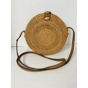 Rattan Straw Woven Round Crossbody Shoulder Bag Boho Hippie Concert